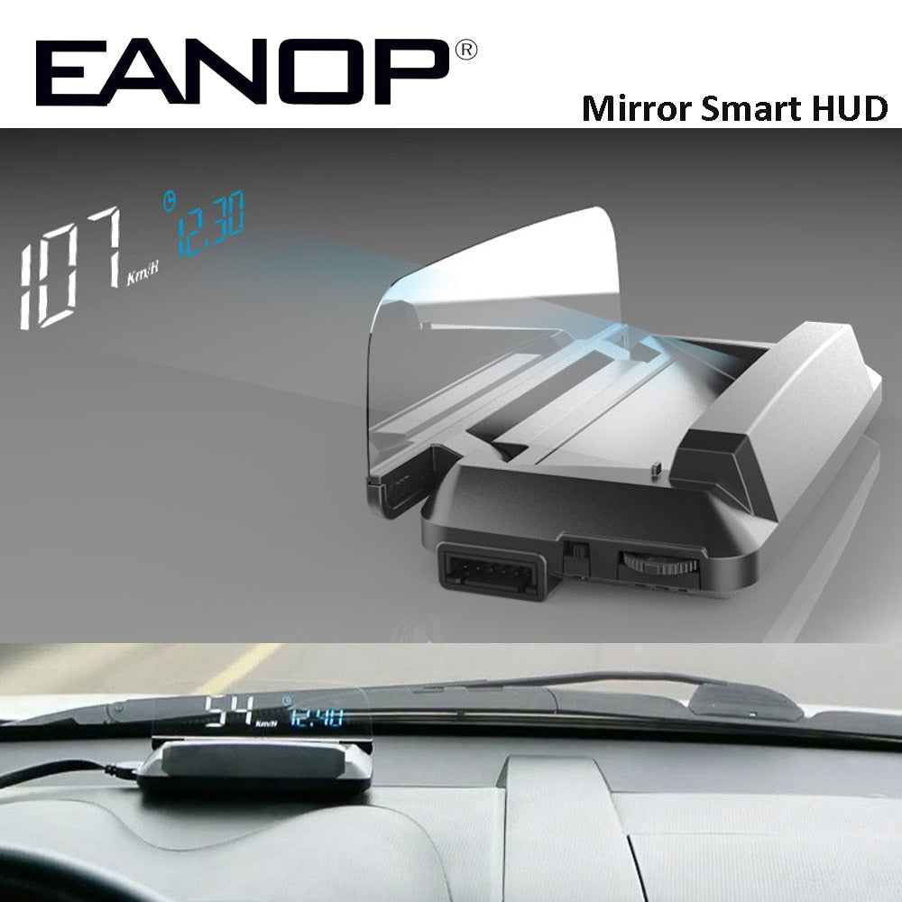 EANOP Mirror HUD Head Up display Auto HUD OBD2 Car Speed Projector Speedometer Car Detector  KMH KPM