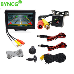 Car Rear View Camera Wide Degree 4.3" TFT LCD Color Display Monitor + Waterproof Night Vision Reversing Backup 2In1 Parking Reve